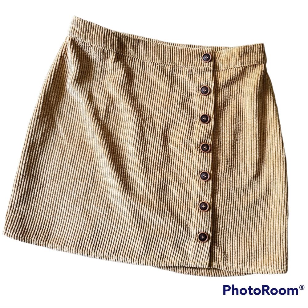 Le Lis Tan Corduroy Buttoned Down Mini Skirt, Size L